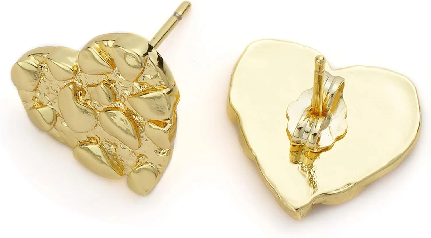 14k Gold Plated Rough Textured Cookie Heart Shape Nugget Stud Earrings For Men/Women Unisex