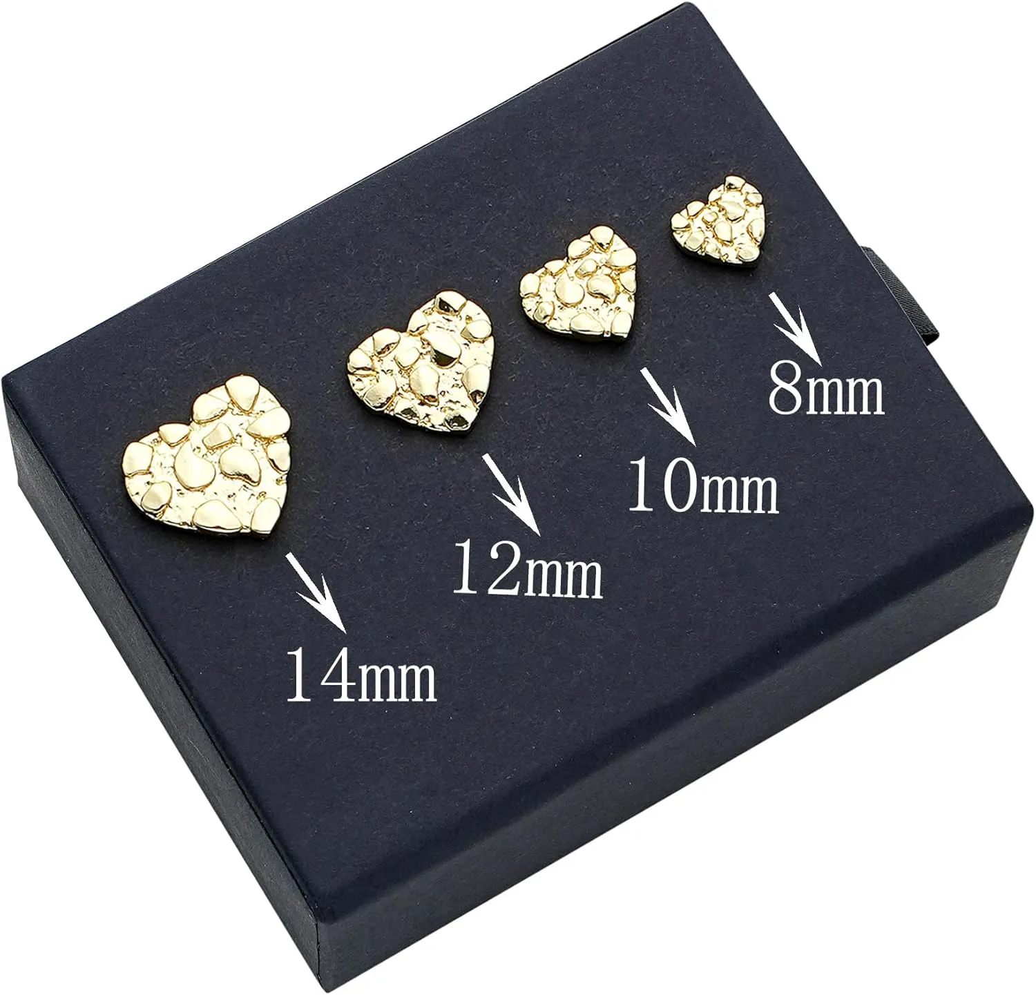 14k Gold Plated Rough Textured Cookie Heart Shape Nugget Stud Earrings For Men/Women Unisex