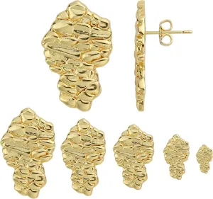 14k Gold Plated Rough Textured Cookie Nugget Stud Earrings For Men/Women Unisex