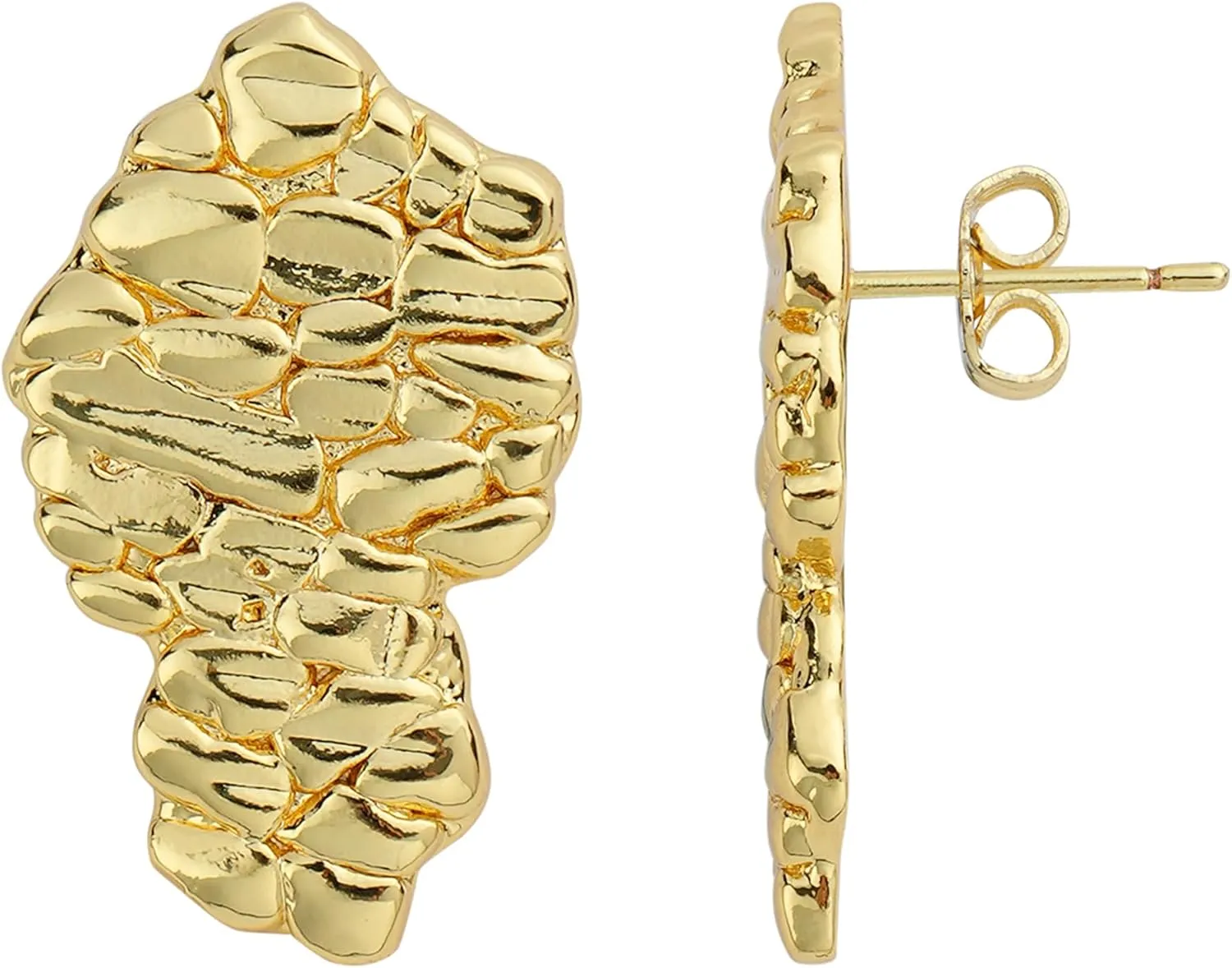14k Gold Plated Rough Textured Cookie Nugget Stud Earrings For Men/Women Unisex