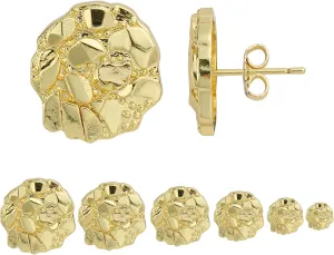 14k Gold Plated Round Rough Textured Cookie Nugget Stud Earrings For Men/Women Unisex