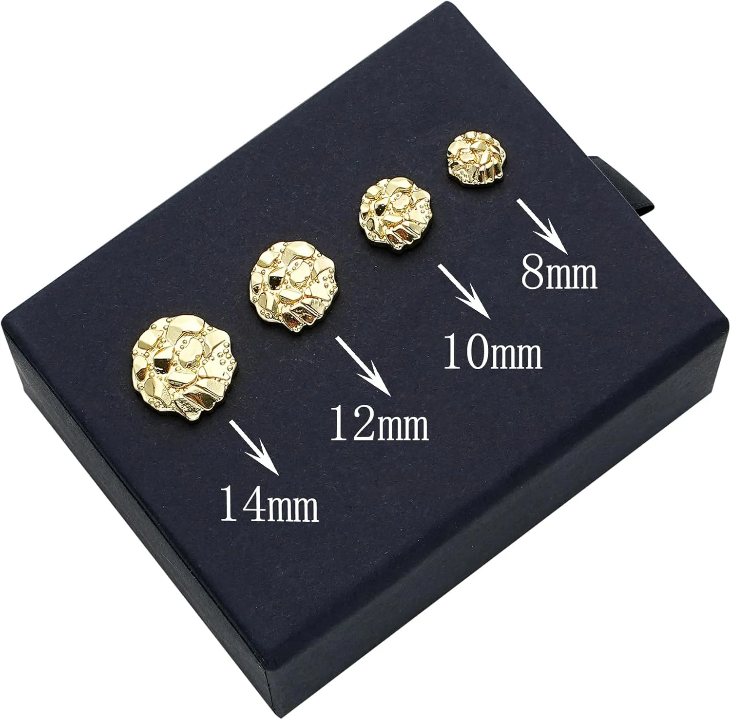 14k Gold Plated Round Rough Textured Cookie Nugget Stud Earrings For Men/Women Unisex