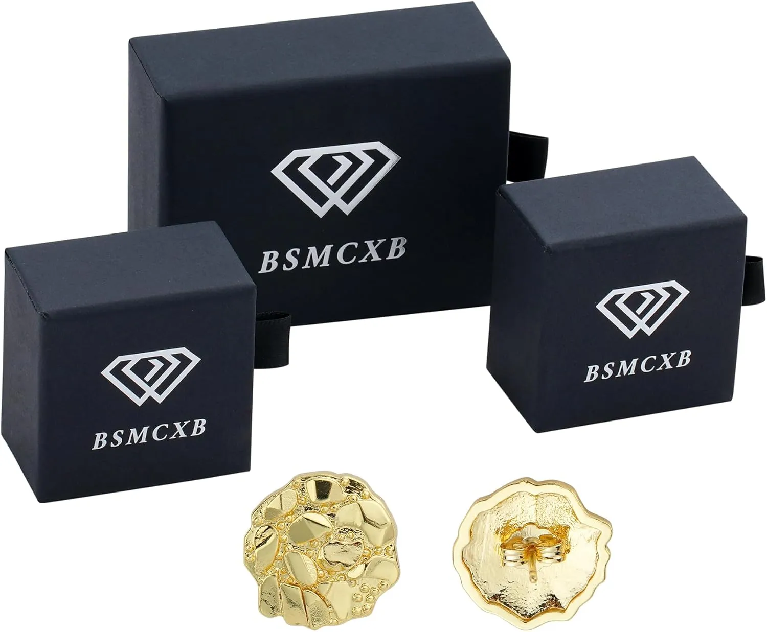14k Gold Plated Round Rough Textured Cookie Nugget Stud Earrings For Men/Women Unisex