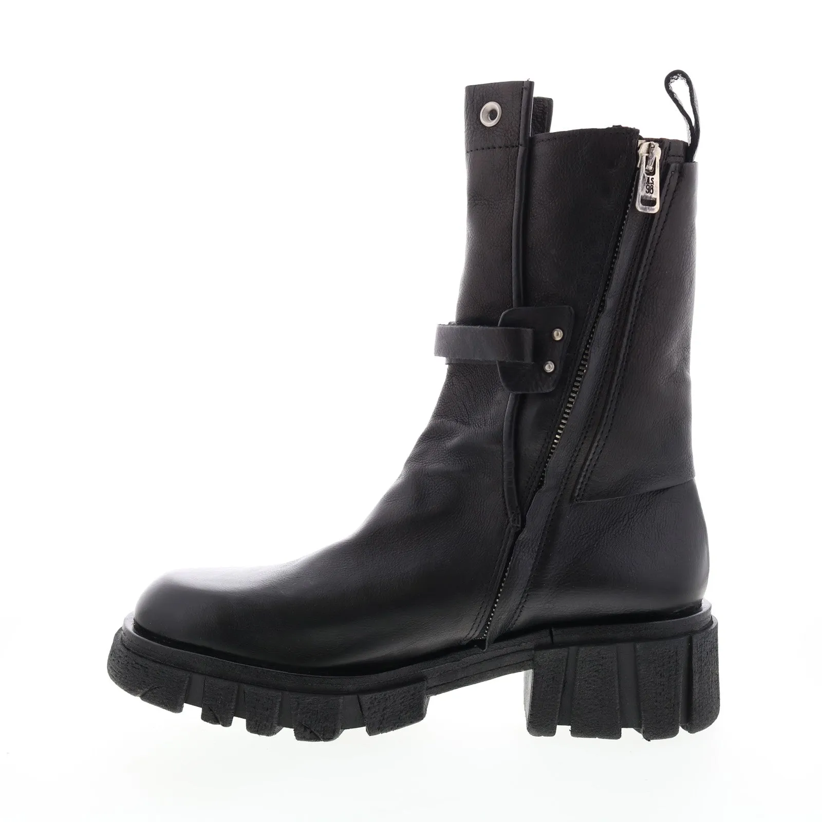 A.S.98 Hallsey A54202-101 Womens Black Leather Hook & Loop Mid Calf Boots