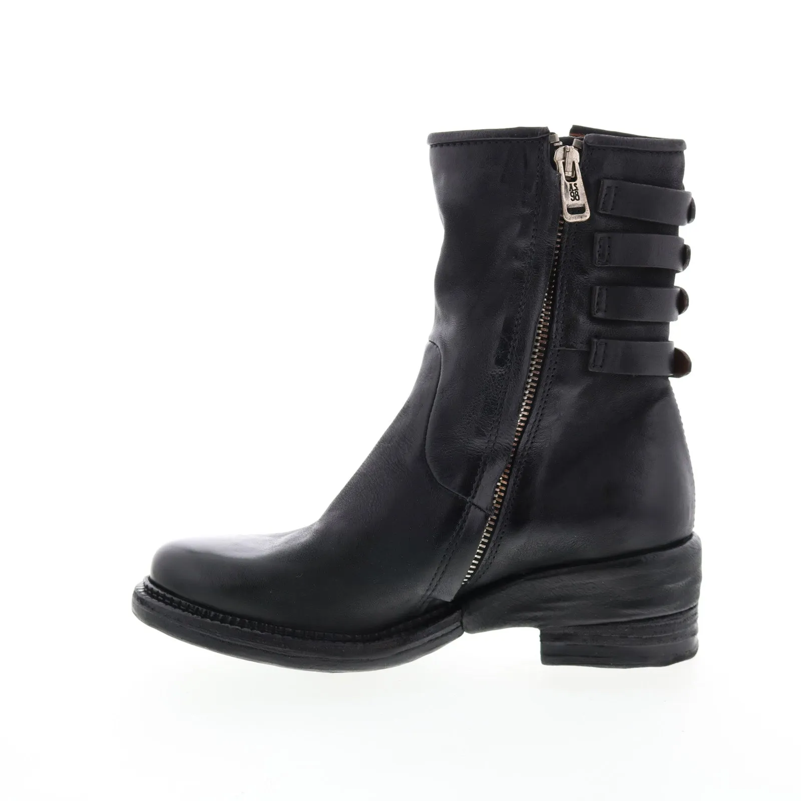 A.S.98 Spero A23215-301 Womens Black Leather Hook & Loop Casual Dress Boots