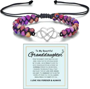 For Granddaughter - For You Are Always In Mine Beads Bracelet, Double Layer Natural Stone Beaded Wrap Infinity Heart Charm Gift Jewelry
