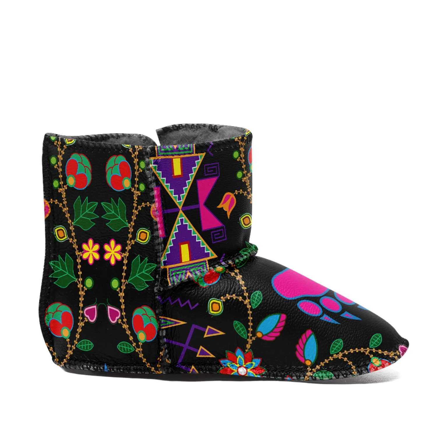 Geometric Floral Fall Black Baby Boots