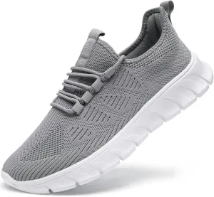 Men Tennis Shoes Running - Gym Sneakers Shoes Walking Workout Non Slip Athletic Slip on Breathable Mesh Comfortable Lightweight Casual Sports Light Gray 6.5