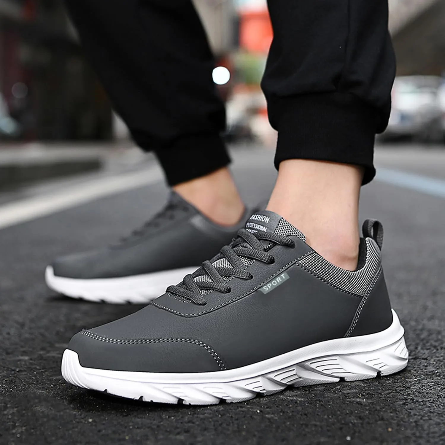 Men's Slip on Walking Shoes Comfortable PU Leather Memory Foam Breathable Fashion Sneakers Non Slip Arch Support Cushioning Workout Tennis Shoes Wide Width