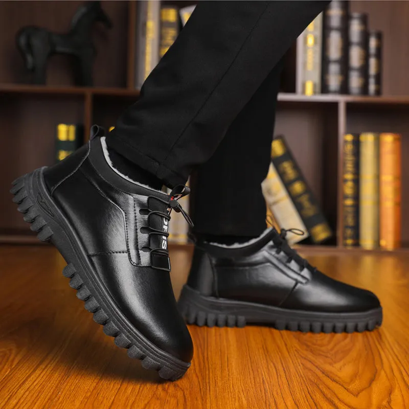 Men's Winter Insulated Leather-Style Shoes with Plush Lining
