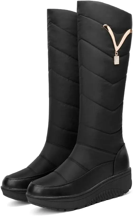 MIOKE Women's Fashion Snow Boots Waterproof Rain Mid Wide Calf Fur Lined Platform Winter Warm Snow Boot