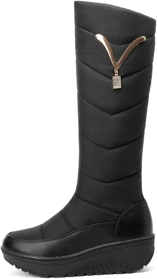MIOKE Women's Fashion Snow Boots Waterproof Rain Mid Wide Calf Fur Lined Platform Winter Warm Snow Boot