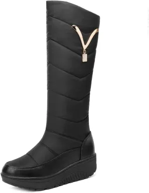 MIOKE Women's Fashion Snow Boots Waterproof Rain Mid Wide Calf Fur Lined Platform Winter Warm Snow Boot
