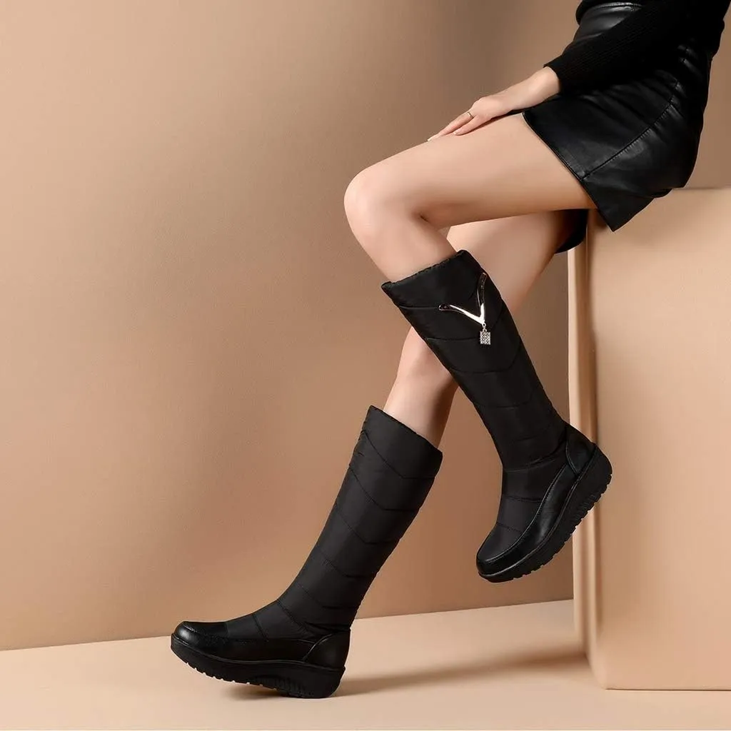 MIOKE Women's Fashion Snow Boots Waterproof Rain Mid Wide Calf Fur Lined Platform Winter Warm Snow Boot