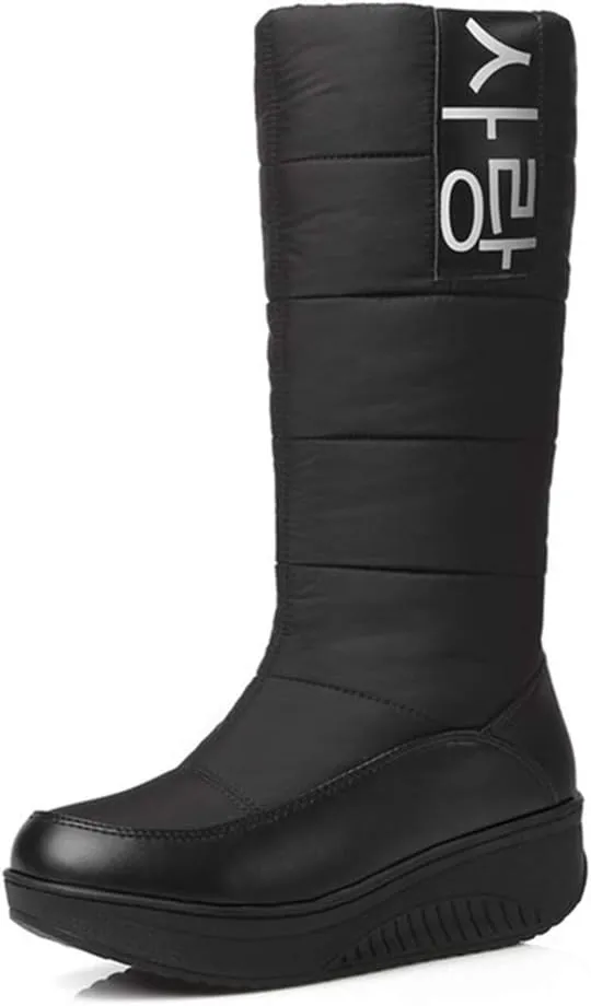 MIOKE Women's Fashion Waterproof Rain Snow Boots Mid Wide Calf Fur Lined Winter Warm Cold Weather Snow Boot