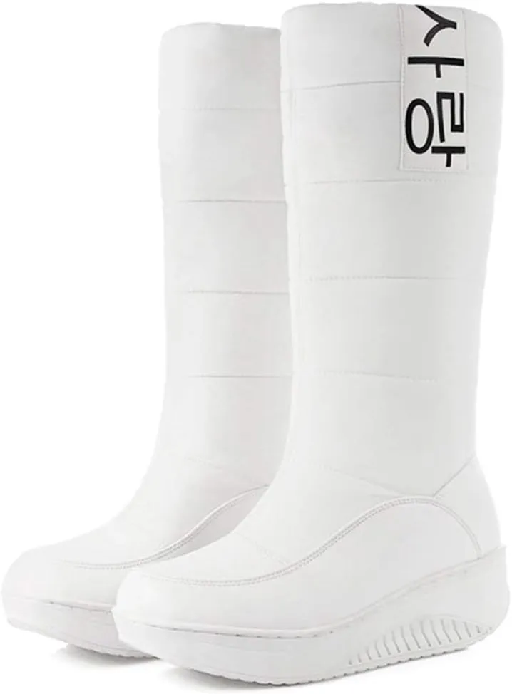 MIOKE Women's Fashion Waterproof Rain Snow Boots Mid Wide Calf Fur Lined Winter Warm Cold Weather Snow Boot