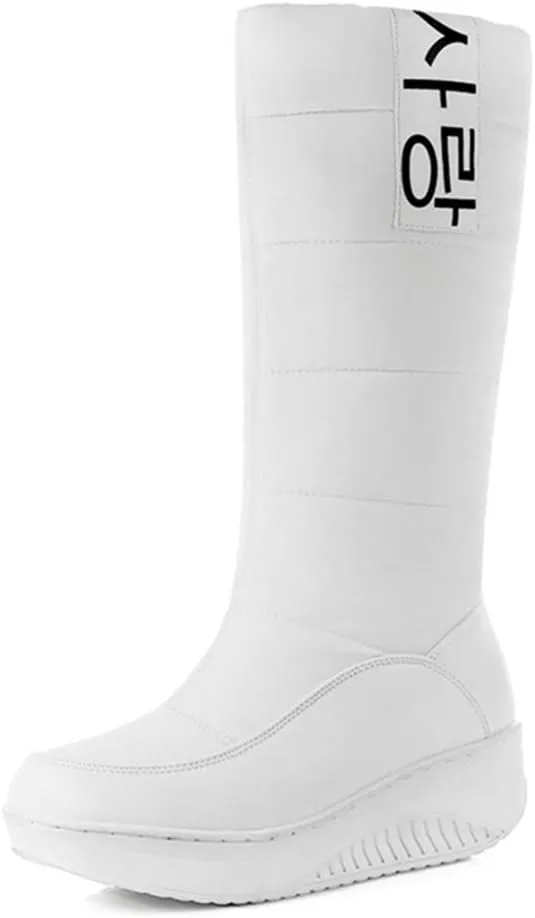 MIOKE Women's Fashion Waterproof Rain Snow Boots Mid Wide Calf Fur Lined Winter Warm Cold Weather Snow Boot