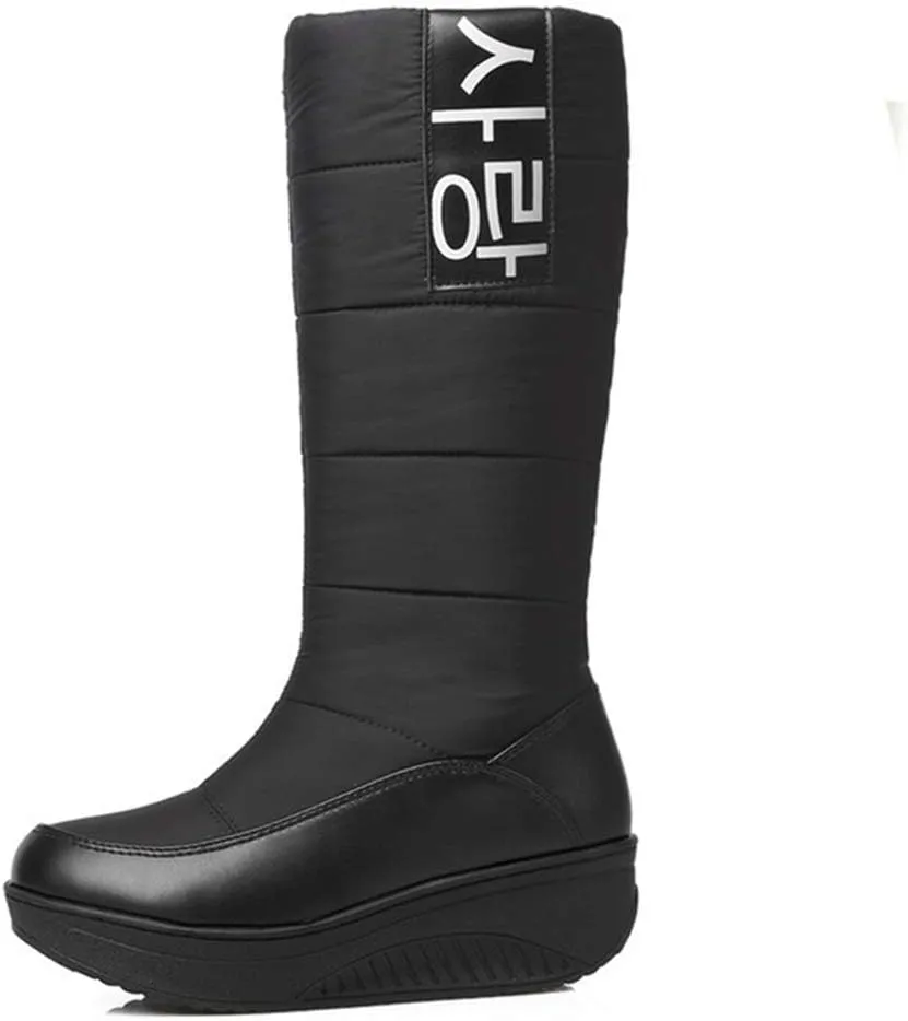 MIOKE Women's Fashion Waterproof Rain Snow Boots Mid Wide Calf Fur Lined Winter Warm Cold Weather Snow Boot