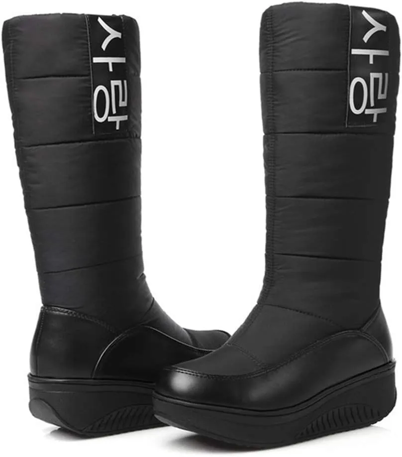 MIOKE Women's Fashion Waterproof Rain Snow Boots Mid Wide Calf Fur Lined Winter Warm Cold Weather Snow Boot