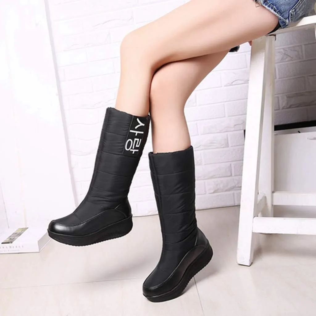 MIOKE Women's Fashion Waterproof Rain Snow Boots Mid Wide Calf Fur Lined Winter Warm Cold Weather Snow Boot