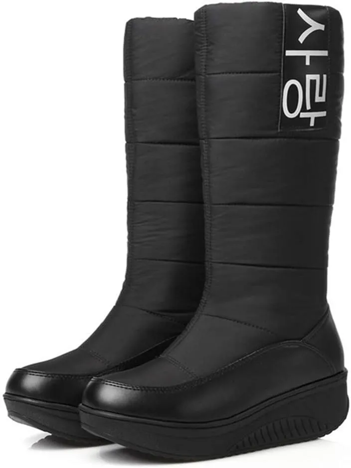 MIOKE Women's Fashion Waterproof Rain Snow Boots Mid Wide Calf Fur Lined Winter Warm Cold Weather Snow Boot