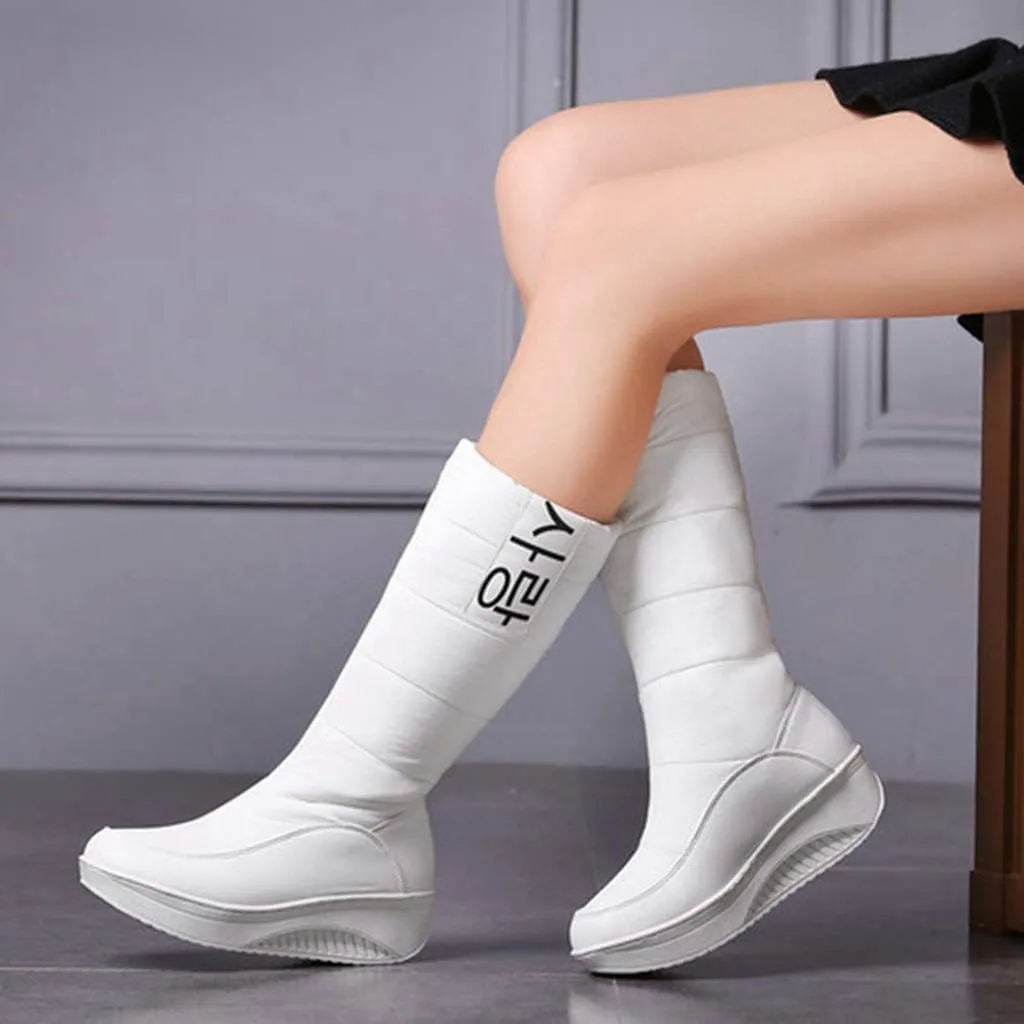 MIOKE Women's Fashion Waterproof Rain Snow Boots Mid Wide Calf Fur Lined Winter Warm Cold Weather Snow Boot