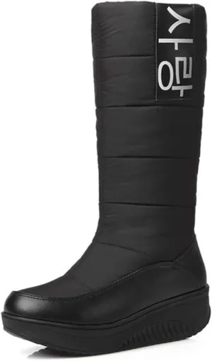 MIOKE Women's Fashion Waterproof Rain Snow Boots Mid Wide Calf Fur Lined Winter Warm Cold Weather Snow Boot