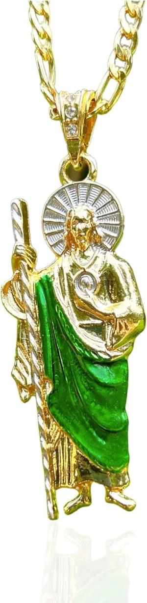 San Judas Tadeo Necklace Diamond 24K Gold Plated San Judas Tadeo Necklace San Judas Medalla (Gold 258)
