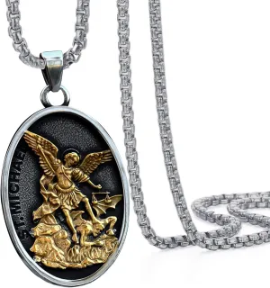 St Michael Necklace for Men,Archangel Michael pendant,Stainless steel,Christian Gifts for Women (Silver 262)