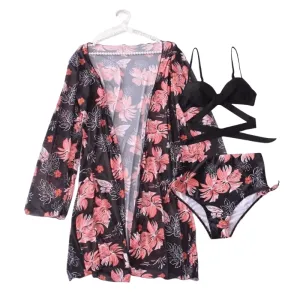 Stylish Three Piece Swimwear  Trendy Cover Up Bikini Set