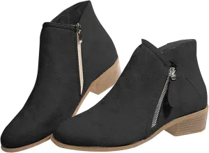 Women's Boots Ankle Womens Booties Fall Brown Leather Boots Men Womens Bootie Low Heel Lightweight Breathable Closed Pointed Toe Low Block Heel Zip Up