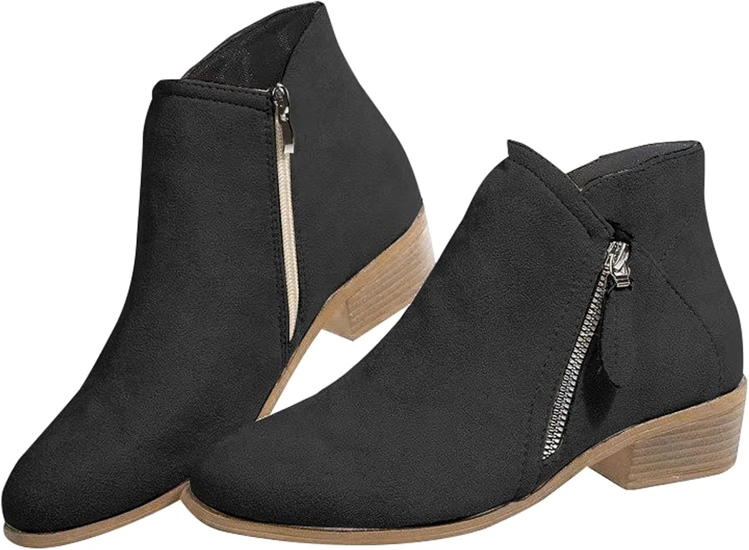 Women's Boots Ankle Womens Booties Fall Brown Leather Boots Men Womens Bootie Low Heel Lightweight Breathable Closed Pointed Toe Low Block Heel Zip Up