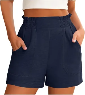 Womens Casual High Waisted Shorts Wide Leg Frill Elastic Waist Lounge Cute Beach Shorts 2025 Summer Vacation Outfits